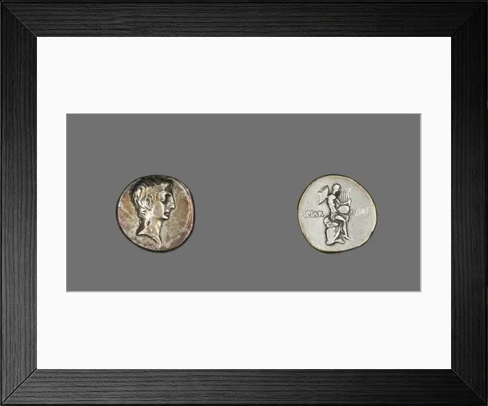 Framed Print : Denarius (Coin) Portraying Octavian, 32-29 BCE. Creator: Unknown Framed Print : Denarius (Coin) Portraying Octavian, 32-29 BCE. Creator: Unknown
