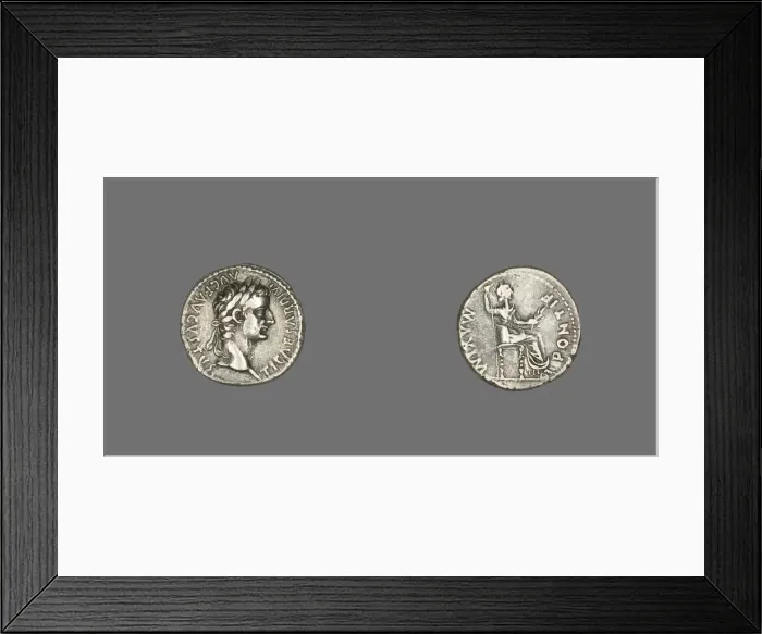 Framed Print : Denarius (Coin) Portraying Emperor Tiberius, 14-37. Creator: Unknown Framed Print : Denarius (Coin) Portraying Emperor Tiberius, 14-37. Creator: Unknown