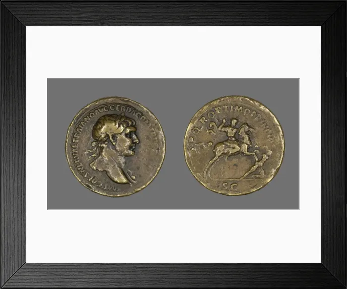 Framed Print : Sestertius (Coin) Portraying Emperor Trajan Conquering Dacia, 104-107. Creator: Unknown