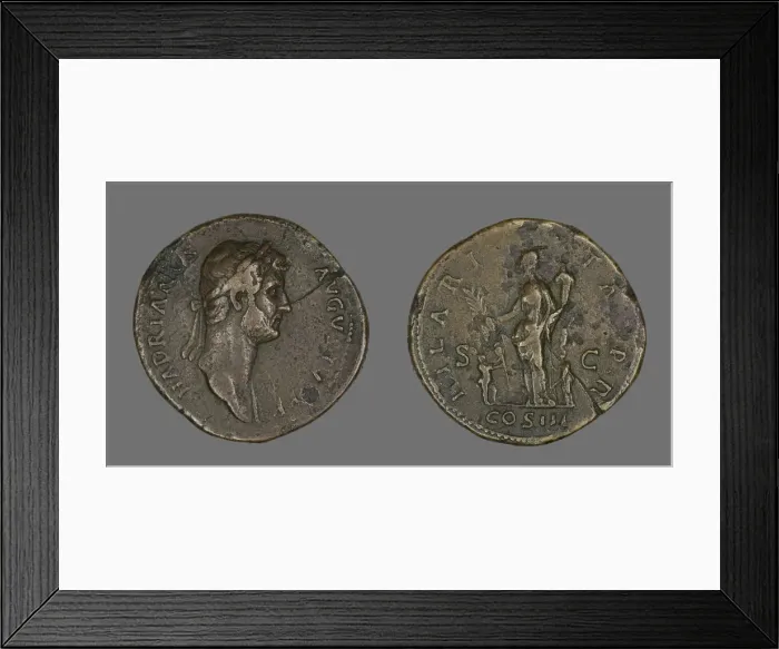 Framed Print : Sestertius (Coin) Portraying Emperor Hadrian, 128-132. Creator: Unknown Framed Print : Sestertius (Coin) Portraying Emperor Hadrian, 128-132. Creator: Unknown
