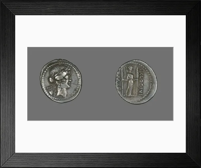 Framed Print : Denarius (Coin) Depicting the God Apollo, about 42 BCE, issued by P. Clodius Framed Print : Denarius (Coin) Depicting the God Apollo, about 42 BCE, issued by P. Clodius