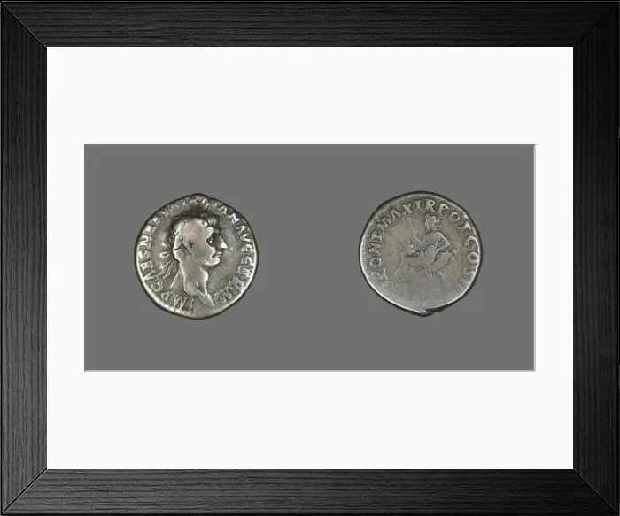 Framed Print : Denarius (Coin) Portraying Emperor Trajan, 98-99. Creator: Unknown Framed Print : Denarius (Coin) Portraying Emperor Trajan, 98-99. Creator: Unknown
