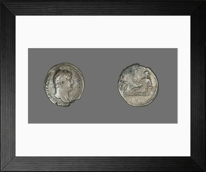 Framed Print : Denarius (Coin) Portraying Emperor Hadrian, 134-138. Creator: Unknown Framed Print : Denarius (Coin) Portraying Emperor Hadrian, 134-138. Creator: Unknown