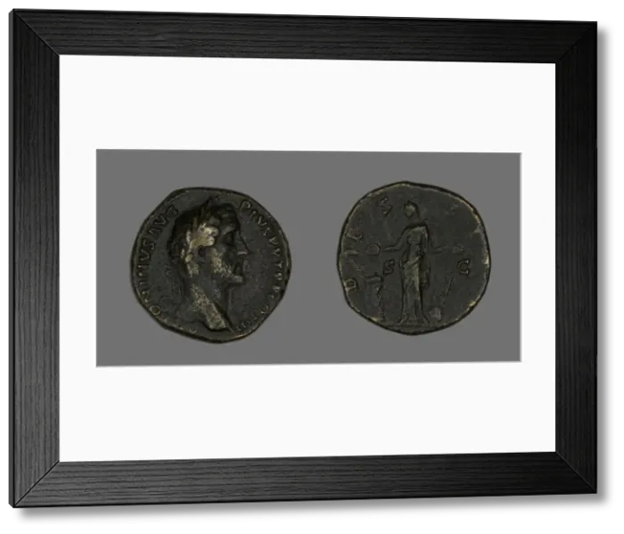 Framed Print : Sestertius (Coin) Portraying Emperor Antoninus Pius, 144. Creator: Unknown Framed Print : Sestertius (Coin) Portraying Emperor Antoninus Pius, 144. Creator: Unknown