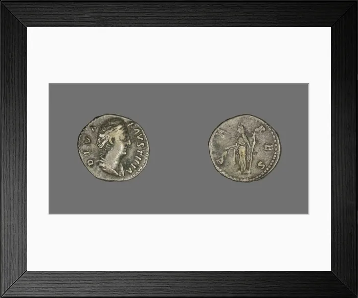 Framed Print : Denarius (Coin) Portraying Empress Faustina, after 141. Creator: Unknown Framed Print : Denarius (Coin) Portraying Empress Faustina, after 141. Creator: Unknown