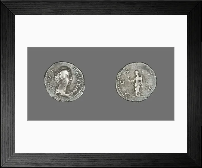 Framed Print : Denarius (Coin) Portraying Empress Faustina, after 141. Creator: Unknown Framed Print : Denarius (Coin) Portraying Empress Faustina, after 141. Creator: Unknown