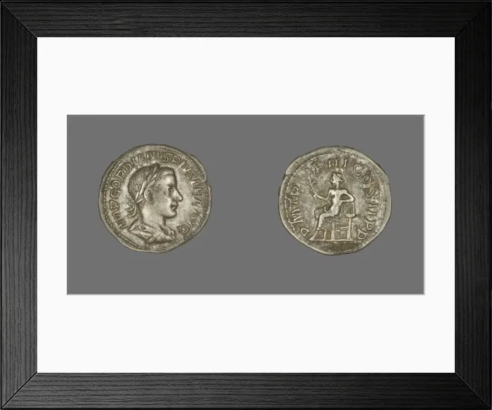 Framed Print : Denarius (Coin) Portraying Emperor Gordian III, 241-243. Creator: Unknown Framed Print : Denarius (Coin) Portraying Emperor Gordian III, 241-243. Creator: Unknown