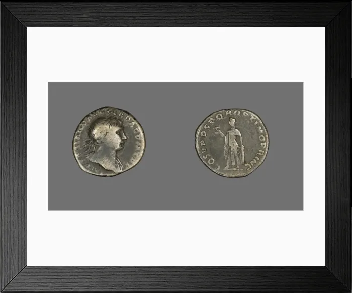 Framed Print : Denarius (Coin) Portraying Emperor Trajan, 103-111. Creator: Unknown Framed Print : Denarius (Coin) Portraying Emperor Trajan, 103-111. Creator: Unknown