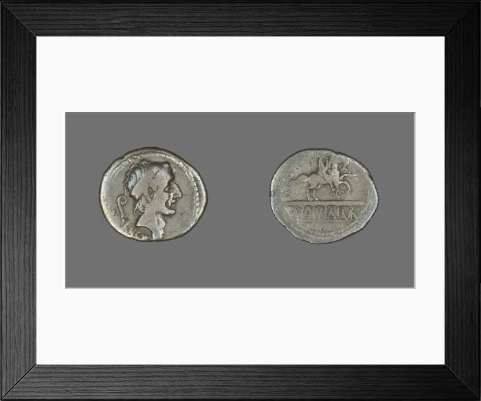 Framed Print : Denarius (Coin) Depicting King Ancus Marcius, 56 BCE, issued by L. Marcius Philippus Framed Print : Denarius (Coin) Depicting King Ancus Marcius, 56 BCE, issued by L. Marcius Philippus