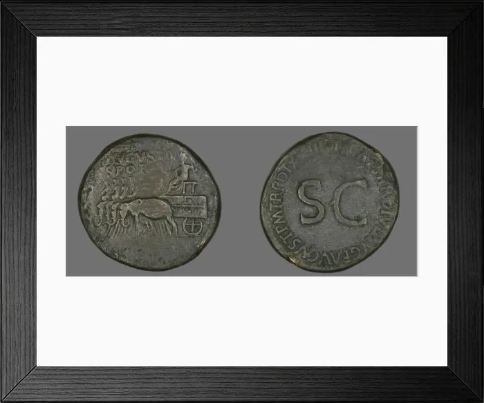 Framed Print : Sestertius (Coin) Portraying Emperor Augustus, 34-35. Creator: Unknown Framed Print : Sestertius (Coin) Portraying Emperor Augustus, 34-35. Creator: Unknown