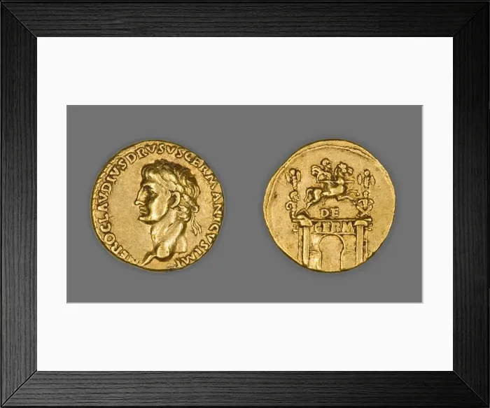 Framed Print : Aureus (Coin) Portraying Nero Claudius Drusus, 41-45, issued by Claudius Framed Print : Aureus (Coin) Portraying Nero Claudius Drusus, 41-45, issued by Claudius