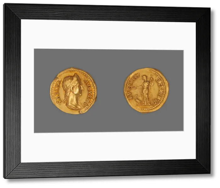 Framed Print : Aureus (Coin) Portraying Empress Sabina, 134, issued by Hadrian. Creator: Unknown Framed Print : Aureus (Coin) Portraying Empress Sabina, 134, issued by Hadrian. Creator: Unknown