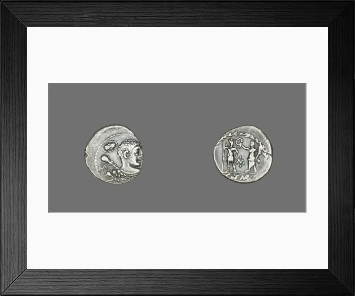 Framed Print : Denarius (Coin) Depicting the Hero Hercules, 100 BCE. Creator: Unknown Framed Print : Denarius (Coin) Depicting the Hero Hercules, 100 BCE. Creator: Unknown