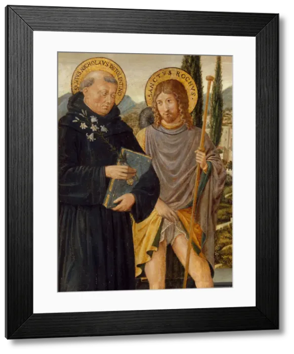 Framed Print : Saints Nicholas of Tolentino, Roch, Sebastian, and Bernardino of Siena... 1481 Framed Print : Saints Nicholas of Tolentino, Roch, Sebastian, and Bernardino of Siena... 1481
