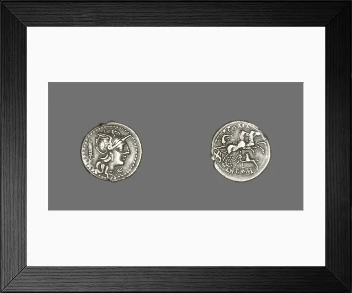 Framed Print : Denarius (Coin) Depicting the Goddess Roma, 128 BCE. Creator: Unknown Framed Print : Denarius (Coin) Depicting the Goddess Roma, 128 BCE. Creator: Unknown