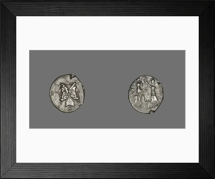 Framed Print : Denarius (Coin) Depicting the God Janus, 119 BCE. Creator: Unknown Framed Print : Denarius (Coin) Depicting the God Janus, 119 BCE. Creator: Unknown