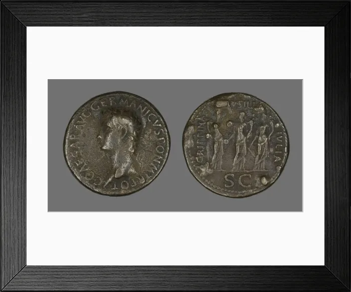 Framed Print : Sestertius (Coin) Portraying Emperor Gaius (Caligula), 37-38. Creator: Unknown Framed Print : Sestertius (Coin) Portraying Emperor Gaius (Caligula), 37-38. Creator: Unknown