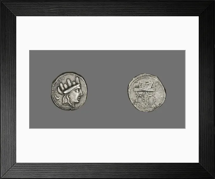 Framed Print : Denarius (Coin) Depicting the Goddess Cybele, 84 BCE. Creator: Unknown Framed Print : Denarius (Coin) Depicting the Goddess Cybele, 84 BCE. Creator: Unknown