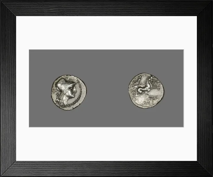 Framed Print : Denarius (Coin) Depicting the Goddess Roma, 91 BCE. Creator: Unknown Framed Print : Denarius (Coin) Depicting the Goddess Roma, 91 BCE. Creator: Unknown