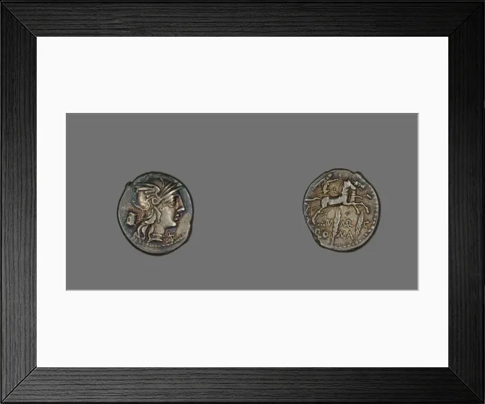 Framed Print : Denarius (Coin) Depicting the Goddess Roma, 134 BCE. Creator: Unknown Framed Print : Denarius (Coin) Depicting the Goddess Roma, 134 BCE. Creator: Unknown