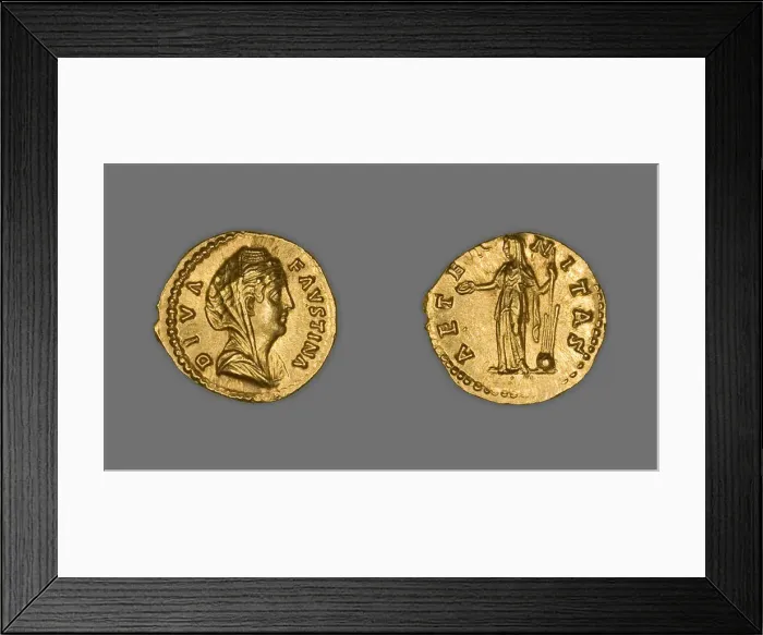 Framed Print : Aureus (Coin) Portraying Empress Faustina the Elder, 141-161, issued by Antoninus Pius Framed Print : Aureus (Coin) Portraying Empress Faustina the Elder, 141-161, issued by Antoninus Pius