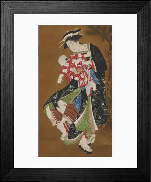 Framed Print : Mother and Children at the New Year, 18th century. Creator: Utagawa Toyoharu Framed Print : Mother and Children at the New Year, 18th century. Creator: Utagawa Toyoharu