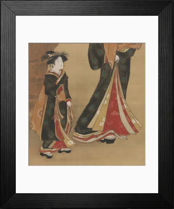 Framed Print : Courtesan and her Attendant under a Cherry Tree, early 19th century Framed Print : Courtesan and her Attendant under a Cherry Tree, early 19th century