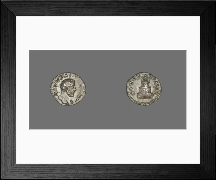 Framed Print : Denarius (Coin) Portraying Emperor Antoninus Pius, 176-180, struck by Marcus Aurelius Framed Print : Denarius (Coin) Portraying Emperor Antoninus Pius, 176-180, struck by Marcus Aurelius