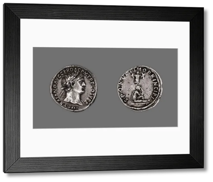 Framed Print : Denarius (Coin) Portraying Emperor Trajan, October 103-October 111, probably 106-107 Framed Print : Denarius (Coin) Portraying Emperor Trajan, October 103-October 111, probably 106-107