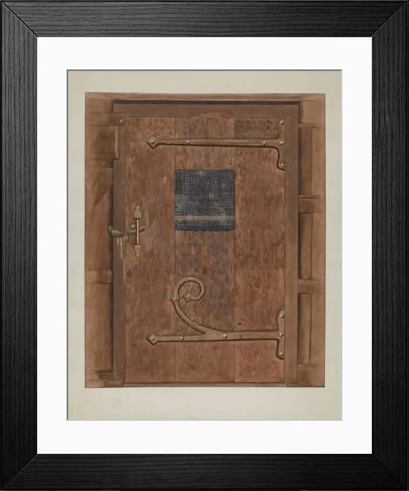 Framed Print : Iron Hinges on Door, c. 1936. Creator: Bertha Semple Framed Print : Iron Hinges on Door, c. 1936. Creator: Bertha Semple