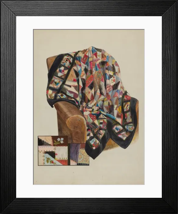 Framed Print : Crazy Quilt - Patchwork, c. 1936. Creator: Bertha Semple Framed Print : Crazy Quilt - Patchwork, c. 1936. Creator: Bertha Semple