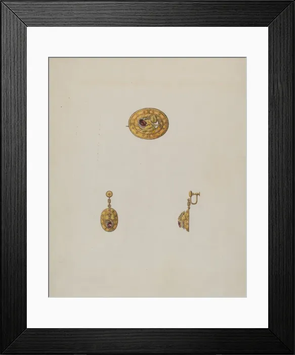 Framed Print : Pin and Earring Set, c. 1936. Creator: Bertha Semple Framed Print : Pin and Earring Set, c. 1936. Creator: Bertha Semple