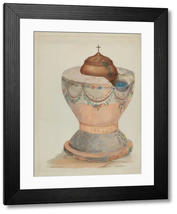 Framed Print : Baptismal Font at San Luis Rey Mission Church, 1936. Creator: Howard H. Sherman Framed Print : Baptismal Font at San Luis Rey Mission Church, 1936. Creator: Howard H. Sherman