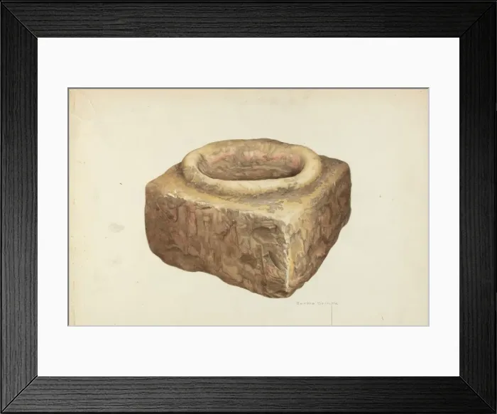 Framed Print : Sandstone Holy Water Font, 1935 / 1942. Creator: Bertha Semple Framed Print : Sandstone Holy Water Font, 1935 / 1942. Creator: Bertha Semple