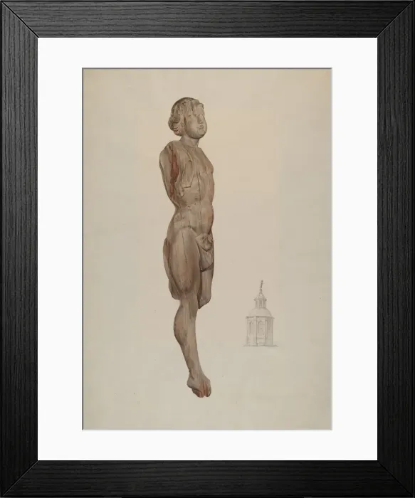 Framed Print : Carved Wood Figure - Flying Mercury, c. 1936. Creator: Ingrid Selmer-Larsen Framed Print : Carved Wood Figure - Flying Mercury, c. 1936. Creator: Ingrid Selmer-Larsen