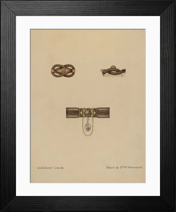 Framed Print : Brooch and Bracelet with Portrait, c. 1936. Creator: William P. Shearwood Framed Print : Brooch and Bracelet with Portrait, c. 1936. Creator: William P. Shearwood