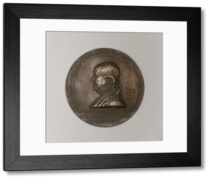 Framed Print : Benjamin Franklin Commemorative Medal, 1906. Creator: Louis Saint-Gaudens Framed Print : Benjamin Franklin Commemorative Medal, 1906. Creator: Louis Saint-Gaudens