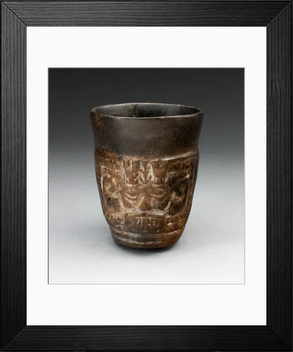 Framed Print : Blackware Cup with Abstract Faces Carved in Panels, A. D. 1000 / 1476. Creator: Unknown Framed Print : Blackware Cup with Abstract Faces Carved in Panels, A. D. 1000 / 1476. Creator: Unknown