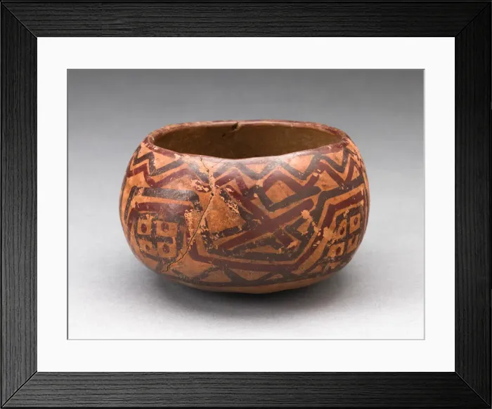 Framed Print : Miniature Bowl with Abstract Red and Black Geometric Patterns, A. D. 1450  /  1532