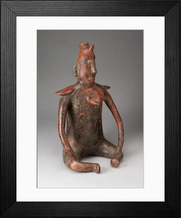 Framed Print : Seated Male Figure with Horn Headdress and Collar in Relief, 100 B. C. / A. D. 300 Framed Print : Seated Male Figure with Horn Headdress and Collar in Relief, 100 B. C. / A. D. 300
