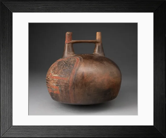 Framed Print : Double Spout Vessel with Incised and Painted Abstract Feline Head, 650 / 150 B. C Framed Print : Double Spout Vessel with Incised and Painted Abstract Feline Head, 650 / 150 B. C