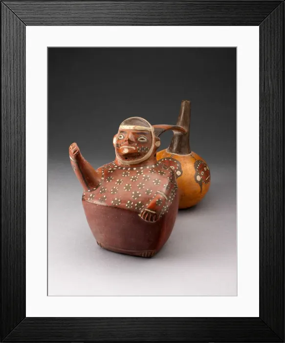Framed Print : Double-Chambered Vessel Depicting a Figure and Trophy Heads, A. D. 500 / 800 Framed Print : Double-Chambered Vessel Depicting a Figure and Trophy Heads, A. D. 500 / 800