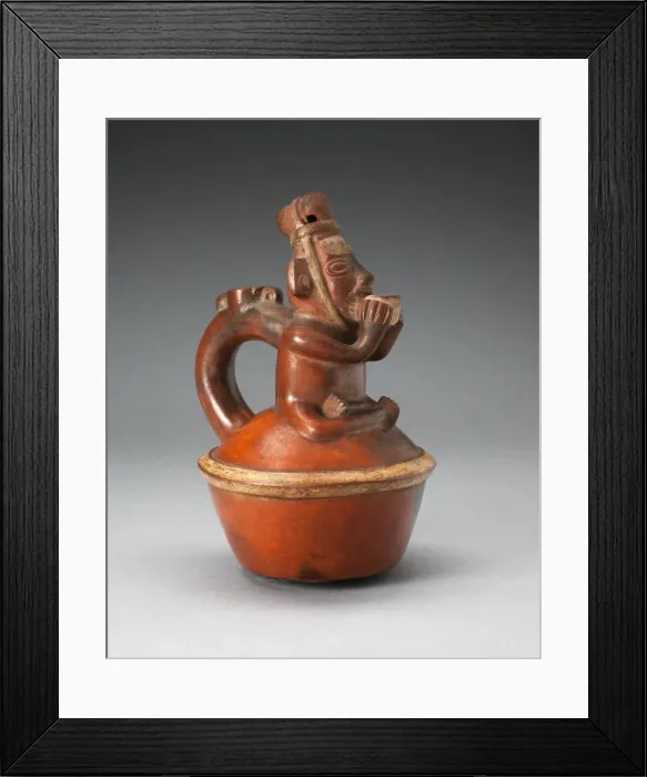 Framed Print : Handle Spout Vessel Depicting Seated Figure Drinking from Cup, A. D. 1200 / 1450 Framed Print : Handle Spout Vessel Depicting Seated Figure Drinking from Cup, A. D. 1200 / 1450