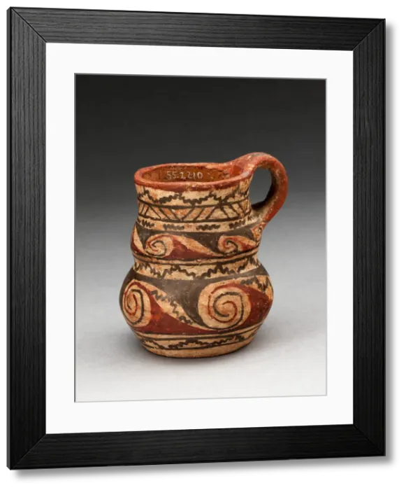 Framed Print : Miniature Handled Jug with Spiral and Zigzag Motifs, A. D. 400 / 1000. Creator: Unknown Framed Print : Miniature Handled Jug with Spiral and Zigzag Motifs, A. D. 400 / 1000. Creator: Unknown