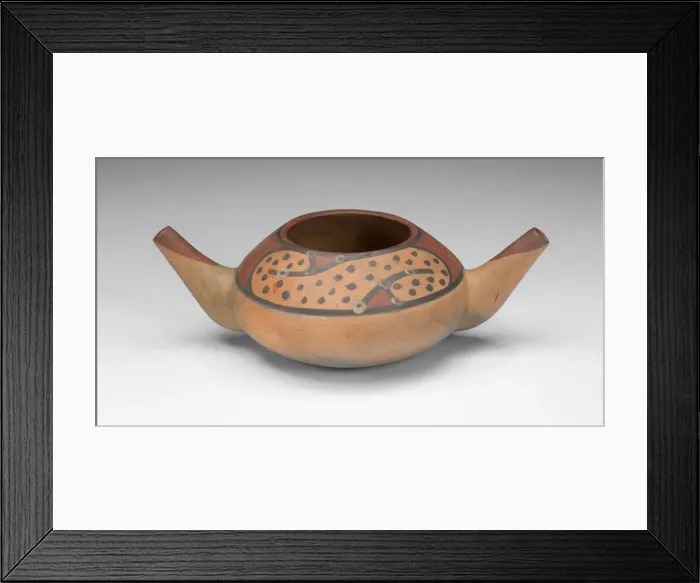 Framed Print : Small Double Spout Bowl with Repeated Curving Motif, c. A. D. 500  /  700. Creator: Unknown
