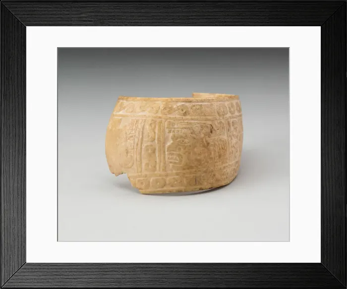Framed Print : Shell, Possibly an Arm Band, Incised with Profile Head Framed by Geometric Motifs... c Framed Print : Shell, Possibly an Arm Band, Incised with Profile Head Framed by Geometric Motifs... c