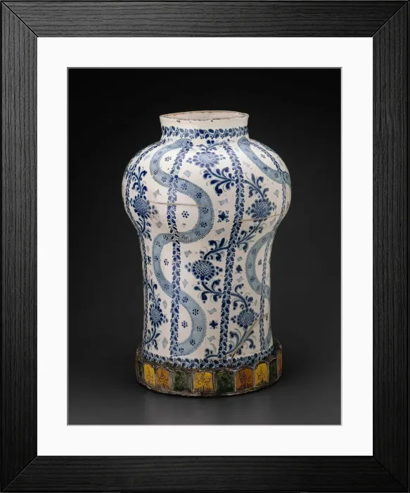 Framed Print : Jar with Vertical Flowing Bands and Vines with Sunflowerlike Blossoms, 1700 / 50 Framed Print : Jar with Vertical Flowing Bands and Vines with Sunflowerlike Blossoms, 1700 / 50