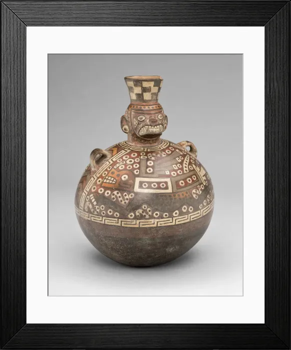 Framed Print : Bottle with a Masked Figure and Abstract Feline and Textile Motifs, A. D. 700 / 900 Framed Print : Bottle with a Masked Figure and Abstract Feline and Textile Motifs, A. D. 700 / 900