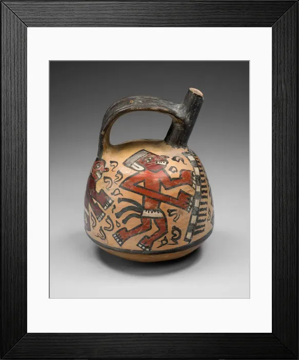 Framed Print : Single Spout and Bridge Vessel Depicting Dancing Figures, A. D. 700 / 1000. Creator: Unknown Framed Print : Single Spout and Bridge Vessel Depicting Dancing Figures, A. D. 700 / 1000. Creator: Unknown