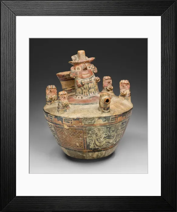 Framed Print : Spouted Bottle with Modeled Scene Depicting a Drinking Ceremony or Offering RItual, A. D Framed Print : Spouted Bottle with Modeled Scene Depicting a Drinking Ceremony or Offering RItual, A. D